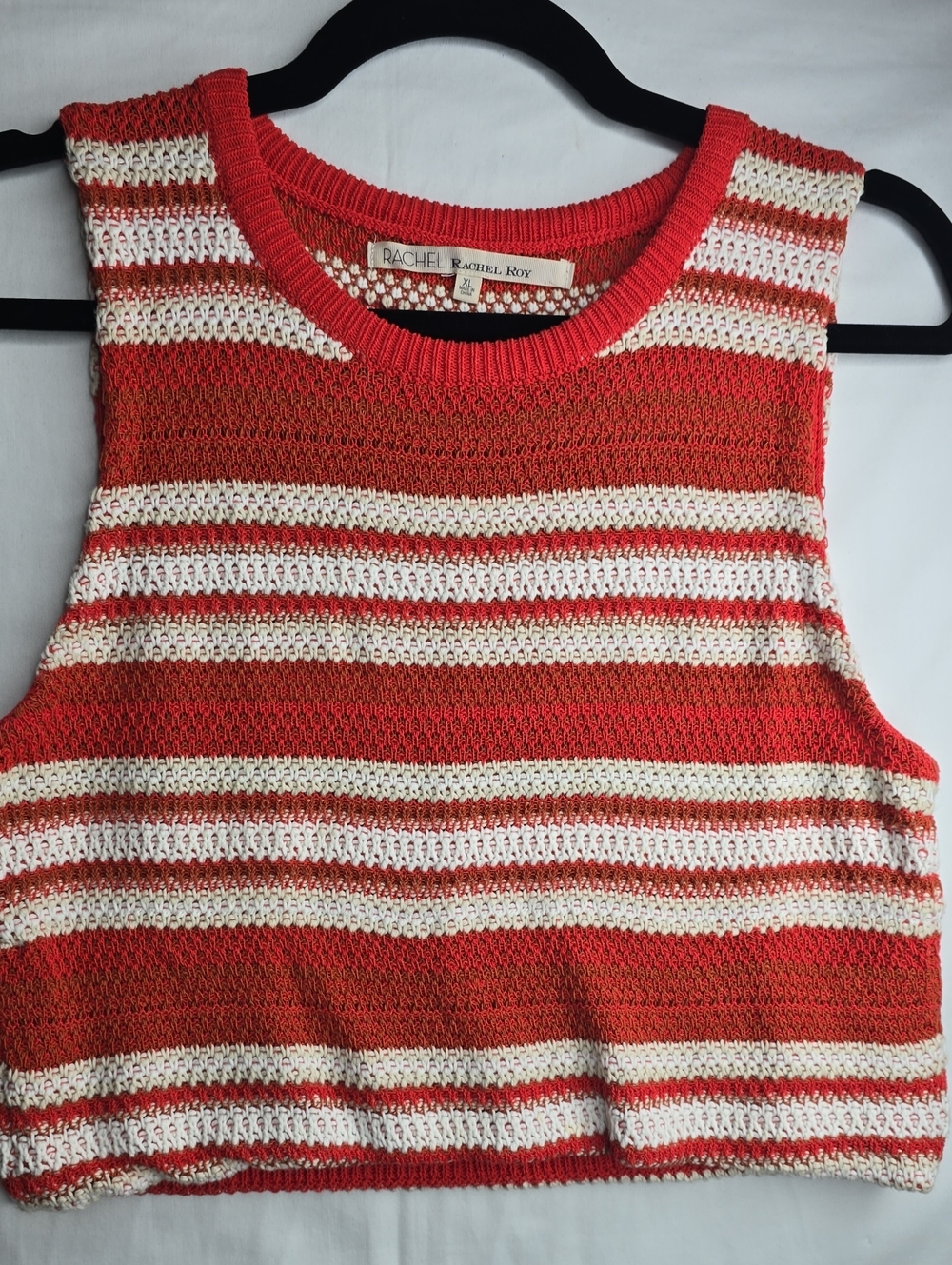 Rachel Roy RedOrange White Striped Sleeveless Crochet Tank Top Spring Summer - Picture 7 of 7